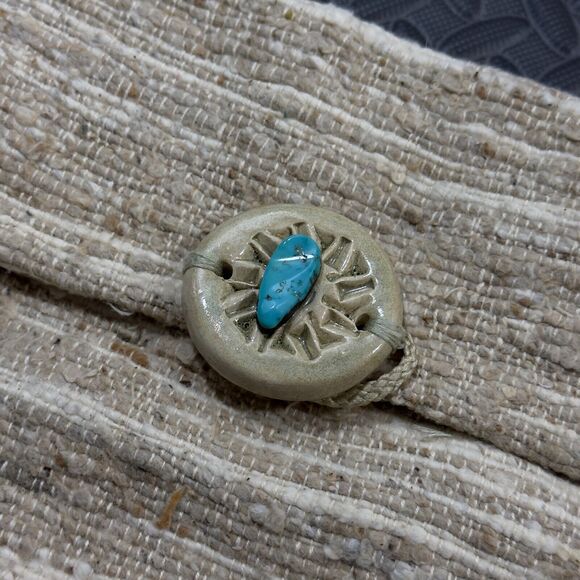 Women's Messenger Shoulder Bag Woven Beige Turquoise Stone Bead Braided Strap - Picture 4 of 8